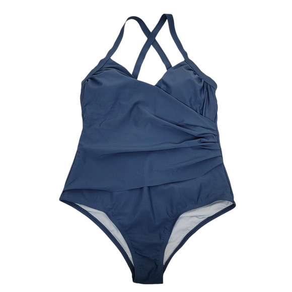NWT Cupshe Blue Ruched Swimsuit One Piece Tummy Control Criss Cross Back 0X - Picture 1 of 10